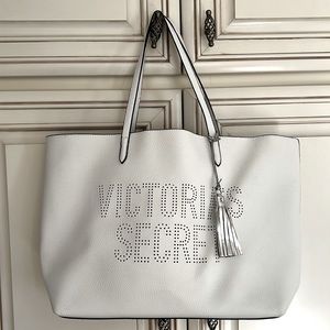 VICTORIA'S SECRET TOTE Large Faux Leather White With Silver!